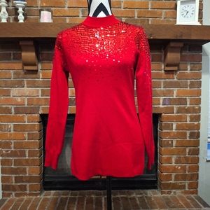Nina Leonard Red Sequin Sweater Small